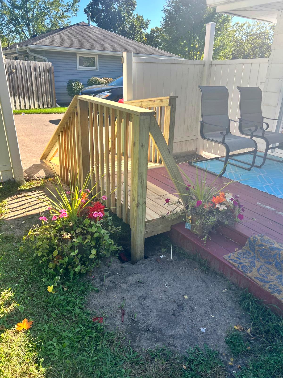 Ramp view from deck looking toward driveway